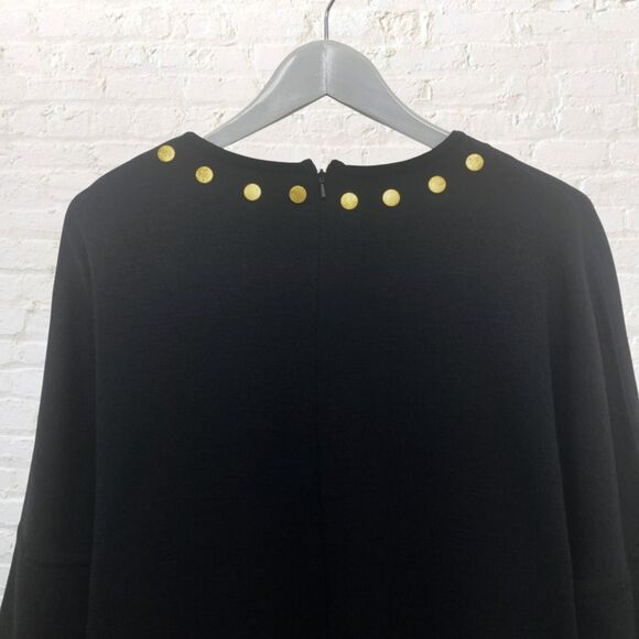 Nina Patrick Sweater Dress L Wool Blend Gold Snap Detail Black Vintage - Picture 4 of 13